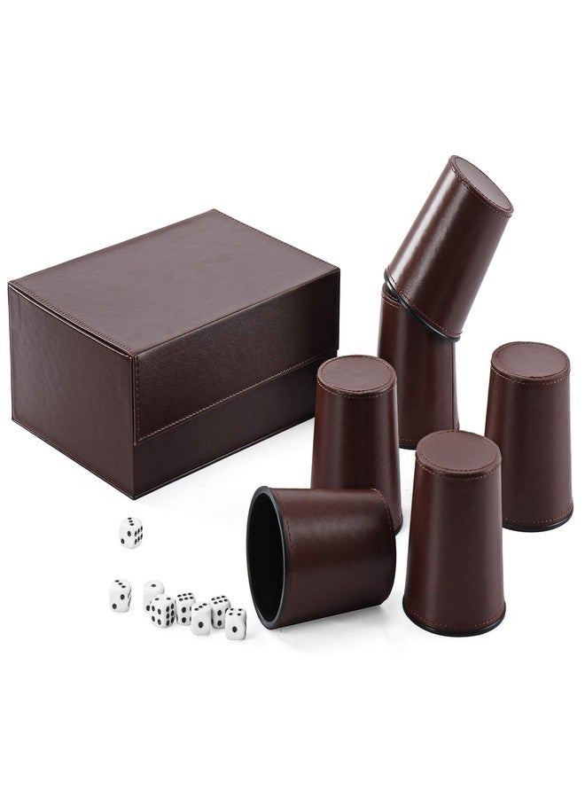 ImnBest Party Games Leather Dice Cup Set, 6 Black Leather Dice Cups +30 Dice + Exclusive Storage and Transport Case Made of Faux Leather - Image 2